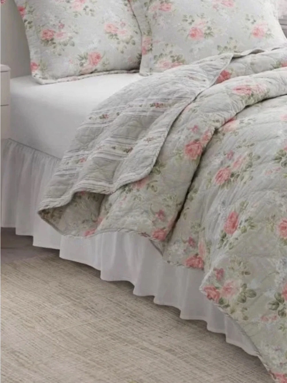 Laura Ashley ~ KING Melany Pink Rose Floral 3pc 100%Cotton Quilt Set Reversible